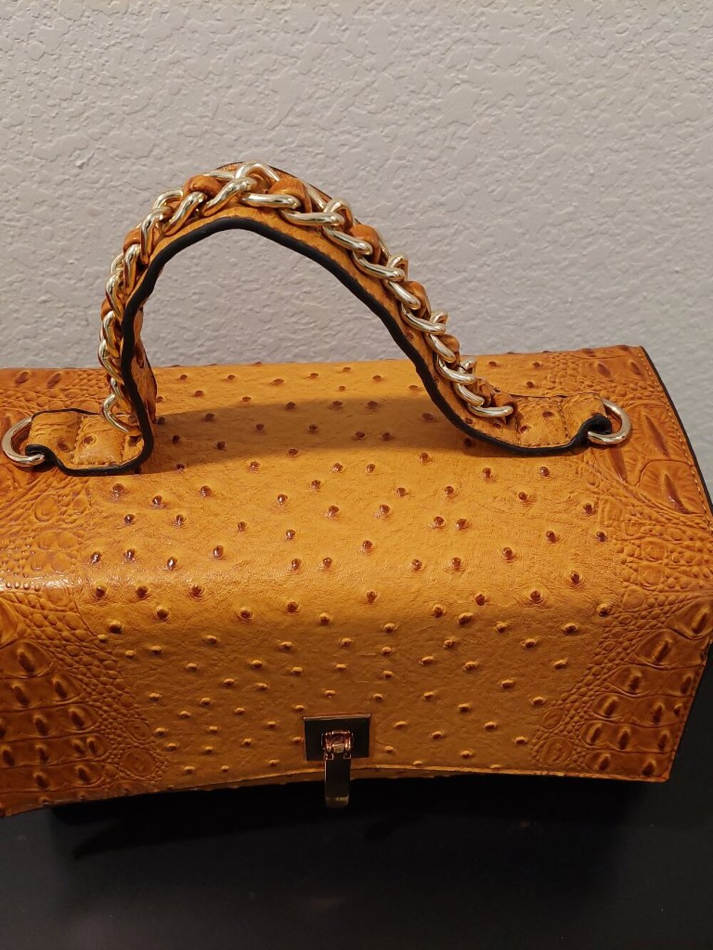 Ostrich print handbag and wallet